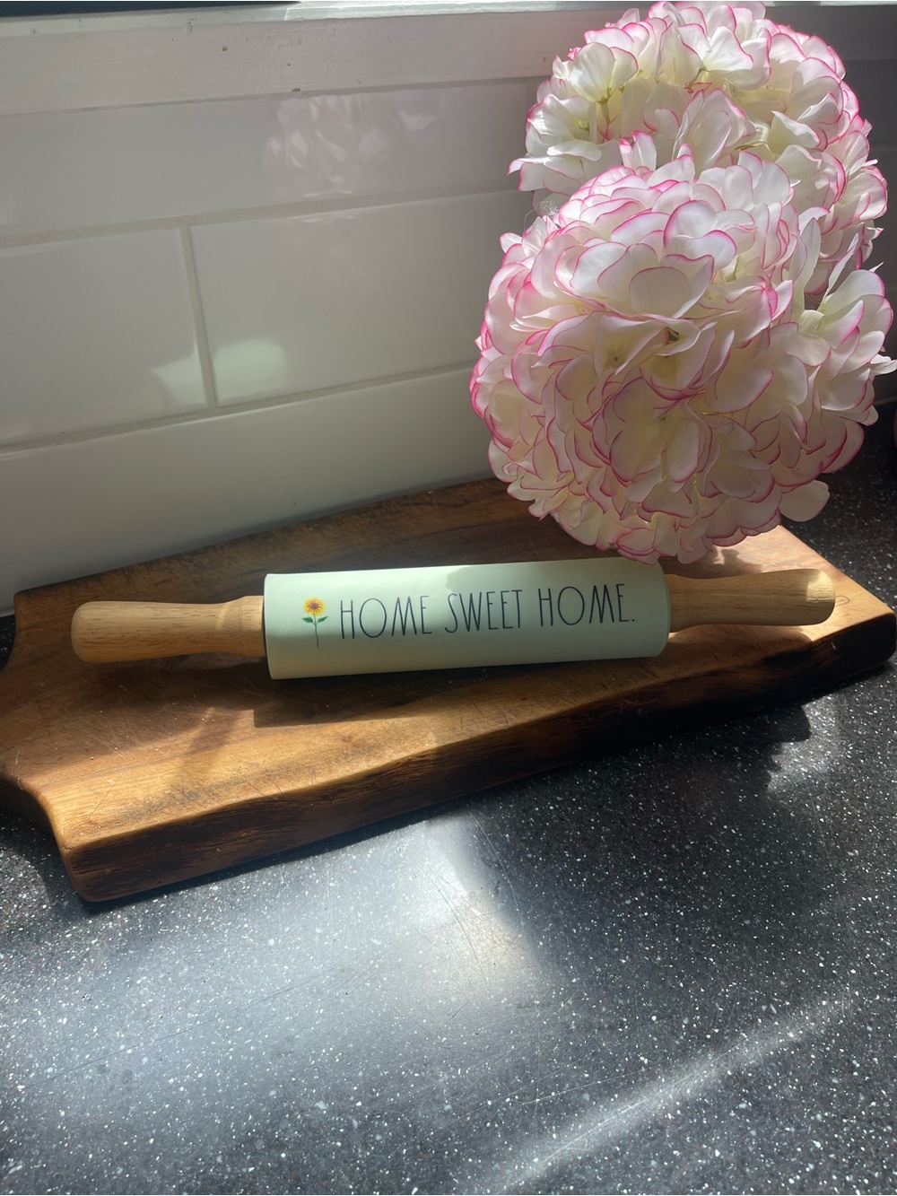 Rae Dunn Home Sweet Home Mint Rolling Pin with Wooden Handles